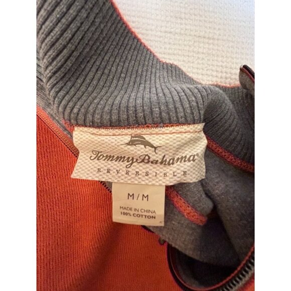 Tommy Bahama Half-Zip Men's Sweater M 100% Cotton Orange &‎ Grey - Picture 5 of 7